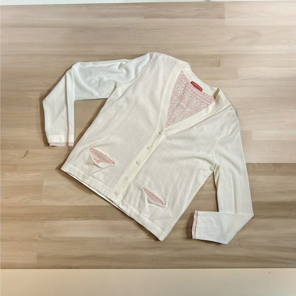 NWT Purotatto Ivory Cardigan Lightweight Sweater Maglia Con Stampa Large Italy - Picture 2 of 16